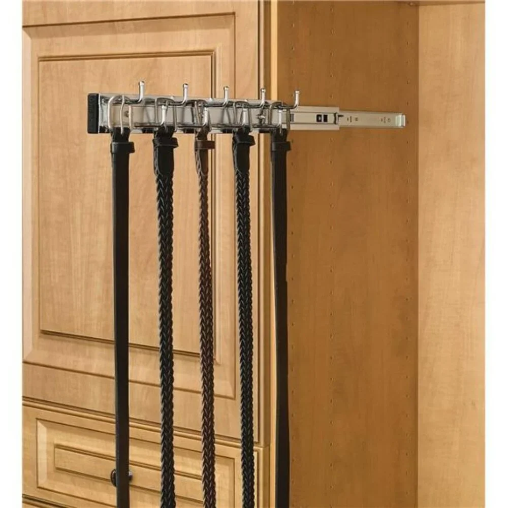 Pull Out Closet Rack Organizer 12 Inch Belt Tie Scarf Hanger with 7 Chrome Hooks